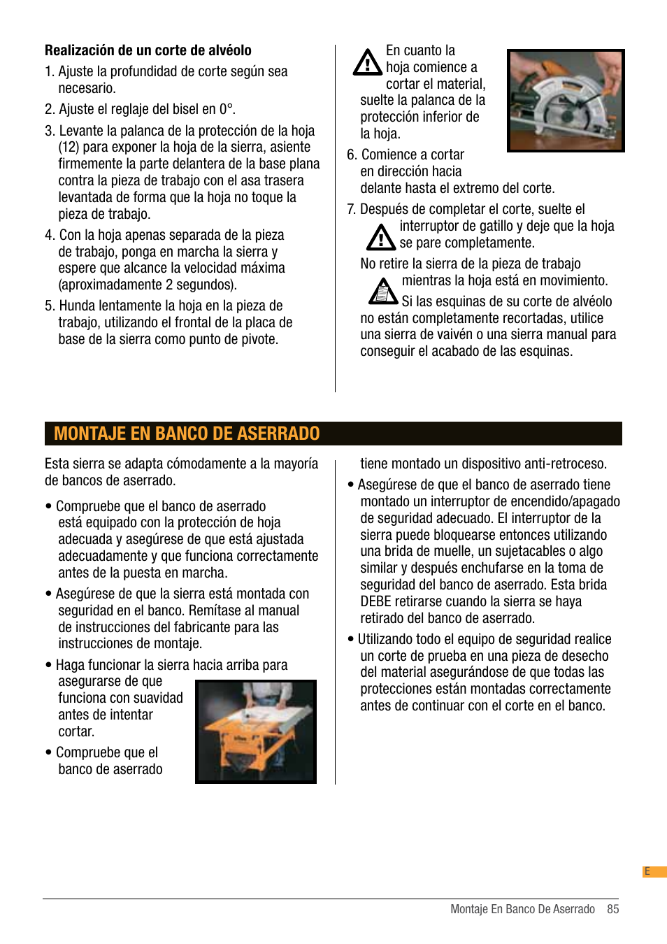 Montaje en banco de aserrado | Triton TA184CSL User Manual | Page 85 / 92