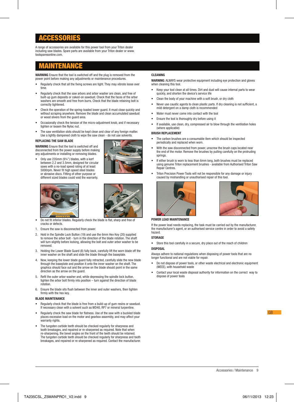 Maintenance, Accessories | Triton TA 235CSL User Manual | Page 10 / 72