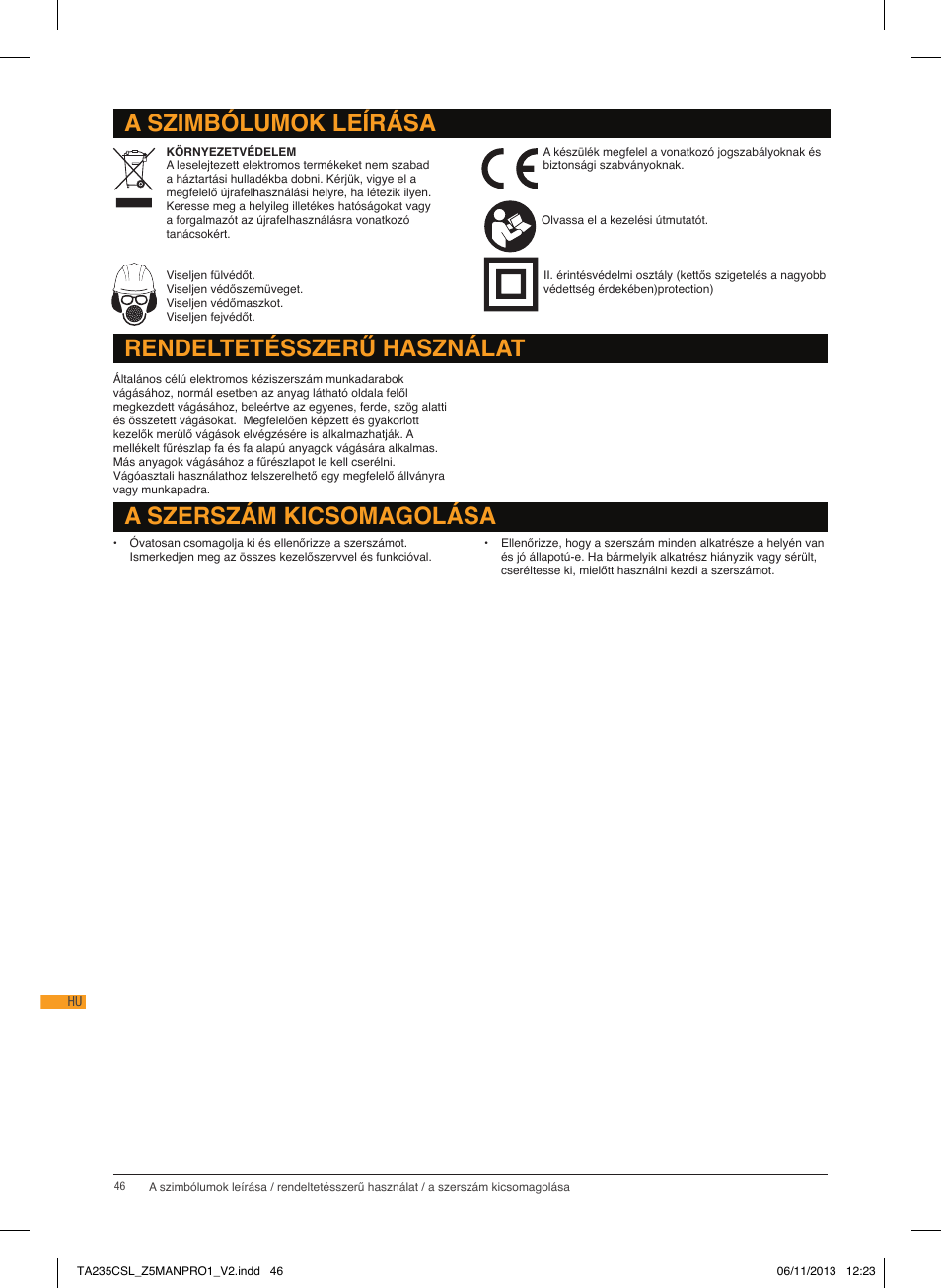 A szimbólumok leírása | Triton TA 235CSL User Manual | Page 47 / 72