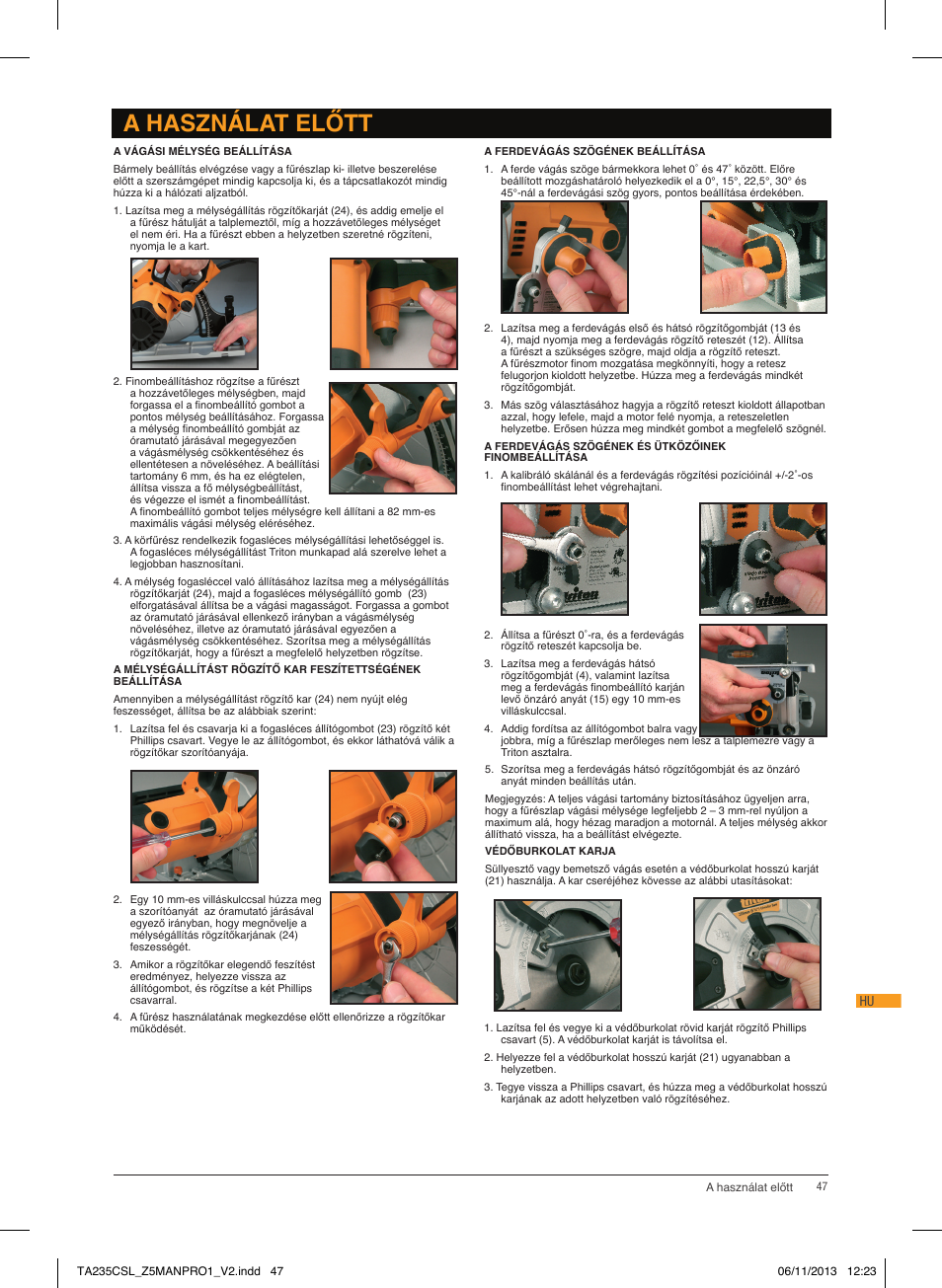 Подготовка a használat előtt | Triton TA 235CSL User Manual | Page 48 / 72