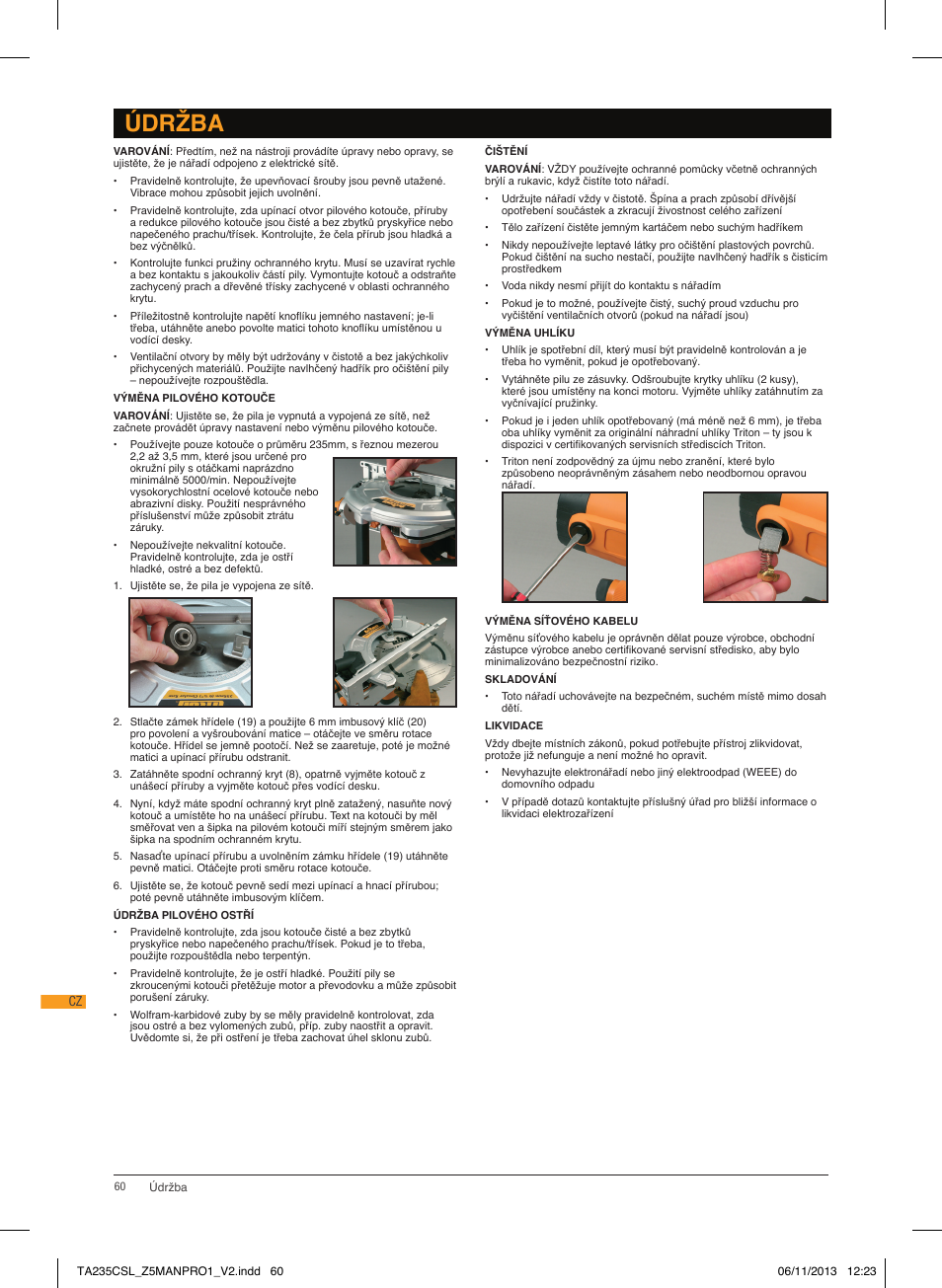 Údržba | Triton TA 235CSL User Manual | Page 61 / 72