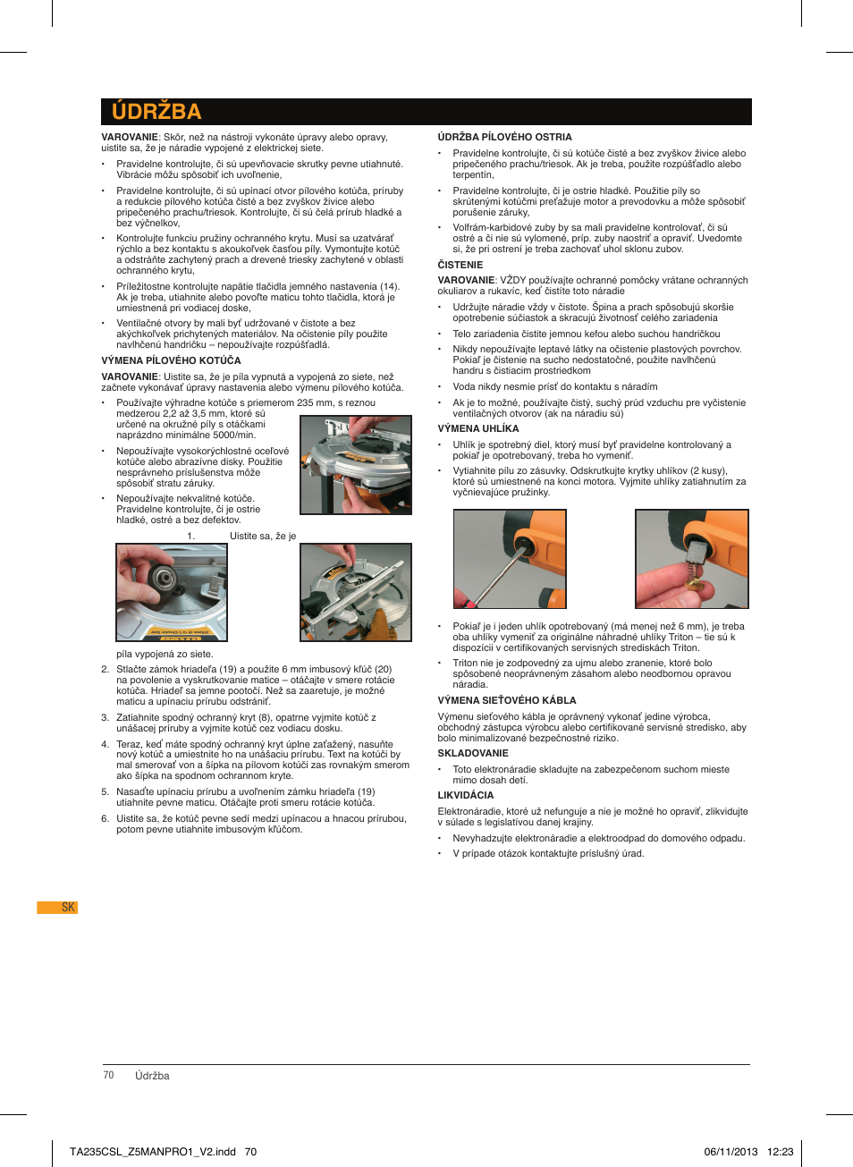 Údržba | Triton TA 235CSL User Manual | Page 71 / 72