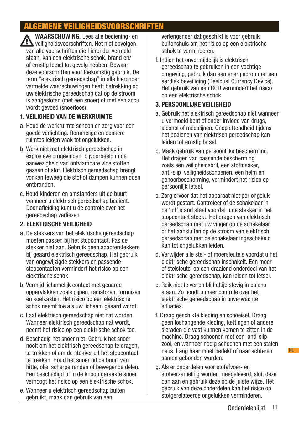 Algemene veiligheidsvoorschriften | Triton TSA 001 User Manual | Page 11 / 48