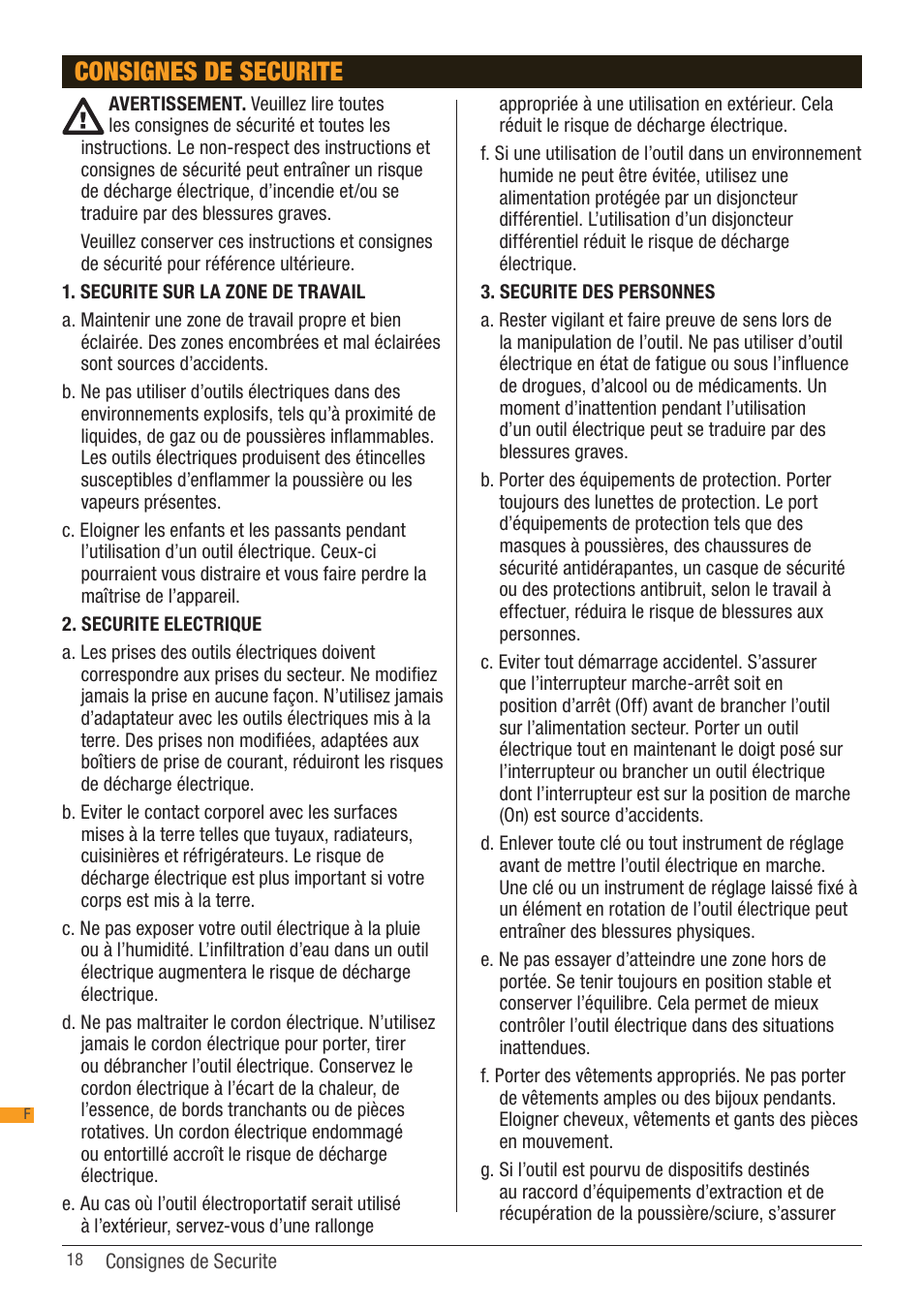Consignes de securite | Triton TSA 001 User Manual | Page 18 / 48