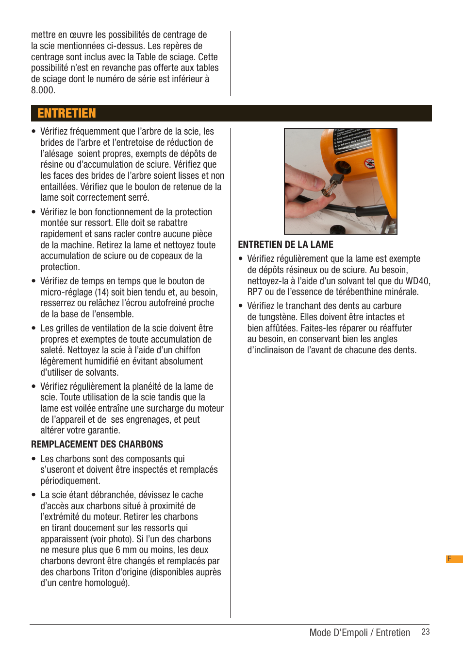 Entretien | Triton TSA 001 User Manual | Page 23 / 48
