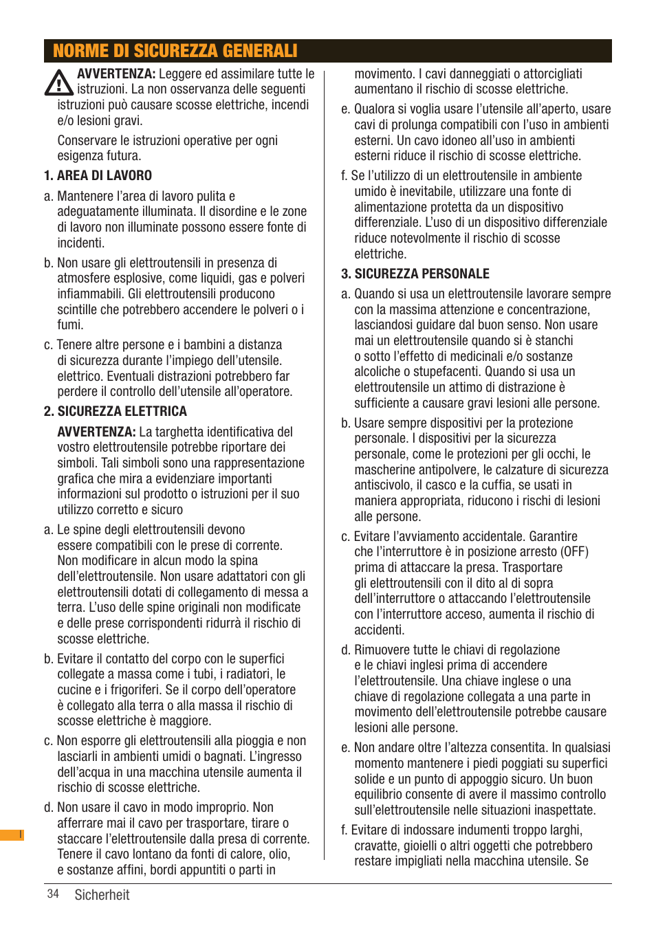 Norme di sicurezza generali | Triton TSA 001 User Manual | Page 34 / 48