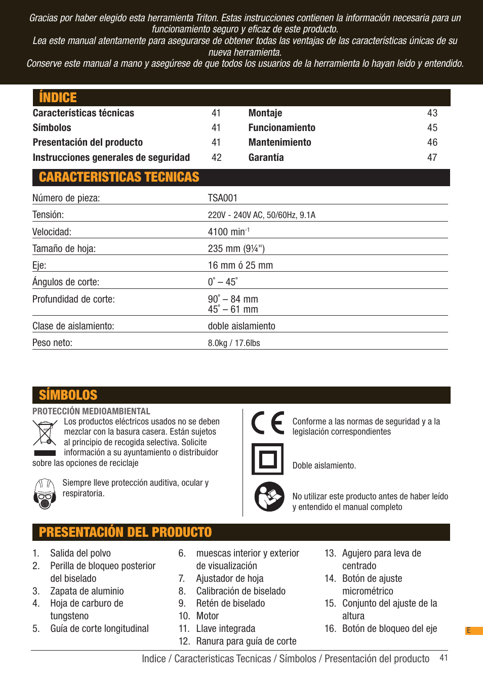 Índice | Triton TSA 001 User Manual | Page 41 / 48