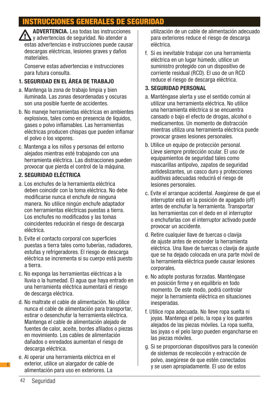 Instrucciones generales de seguridad | Triton TSA 001 User Manual | Page 42 / 48