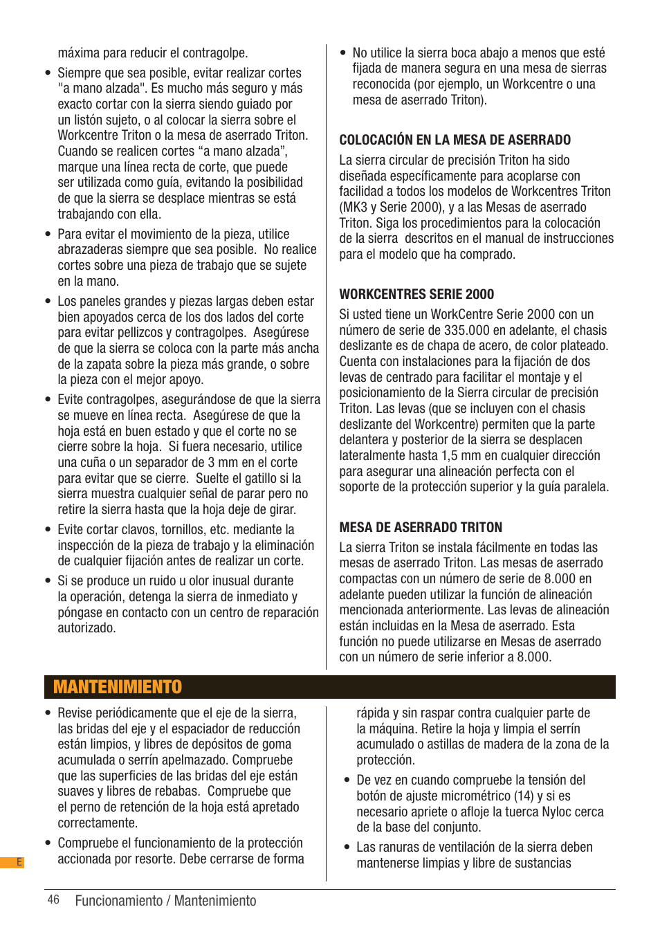 Mantenimiento | Triton TSA 001 User Manual | Page 46 / 48