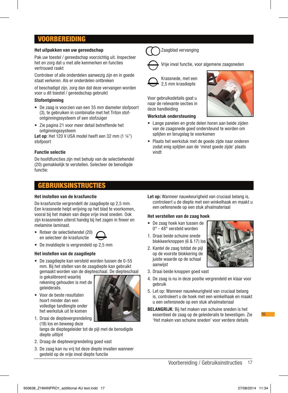 Gebruiksinstructies voorbereiding | Triton TTS 1400 User Manual | Page 17 / 66