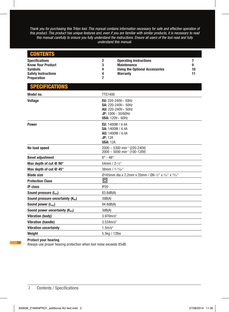 Triton TTS 1400 User Manual | Page 2 / 66