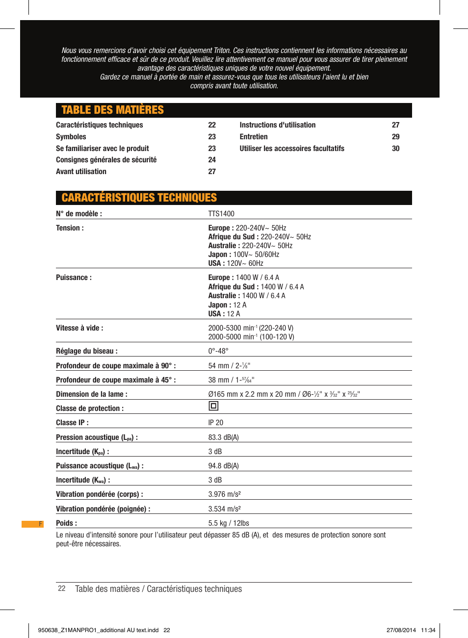 Triton TTS 1400 User Manual | Page 22 / 66
