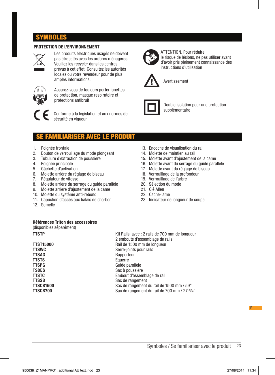 Se familiariser avec le produit, Symboles | Triton TTS 1400 User Manual | Page 23 / 66