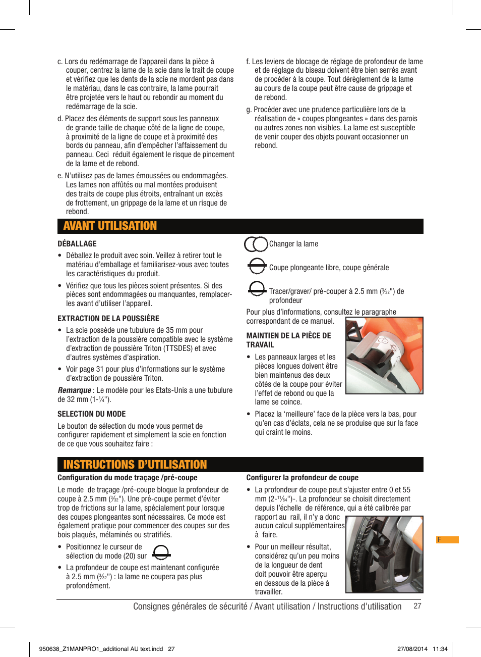 Avant utilisation instructions d’utilisation | Triton TTS 1400 User Manual | Page 27 / 66