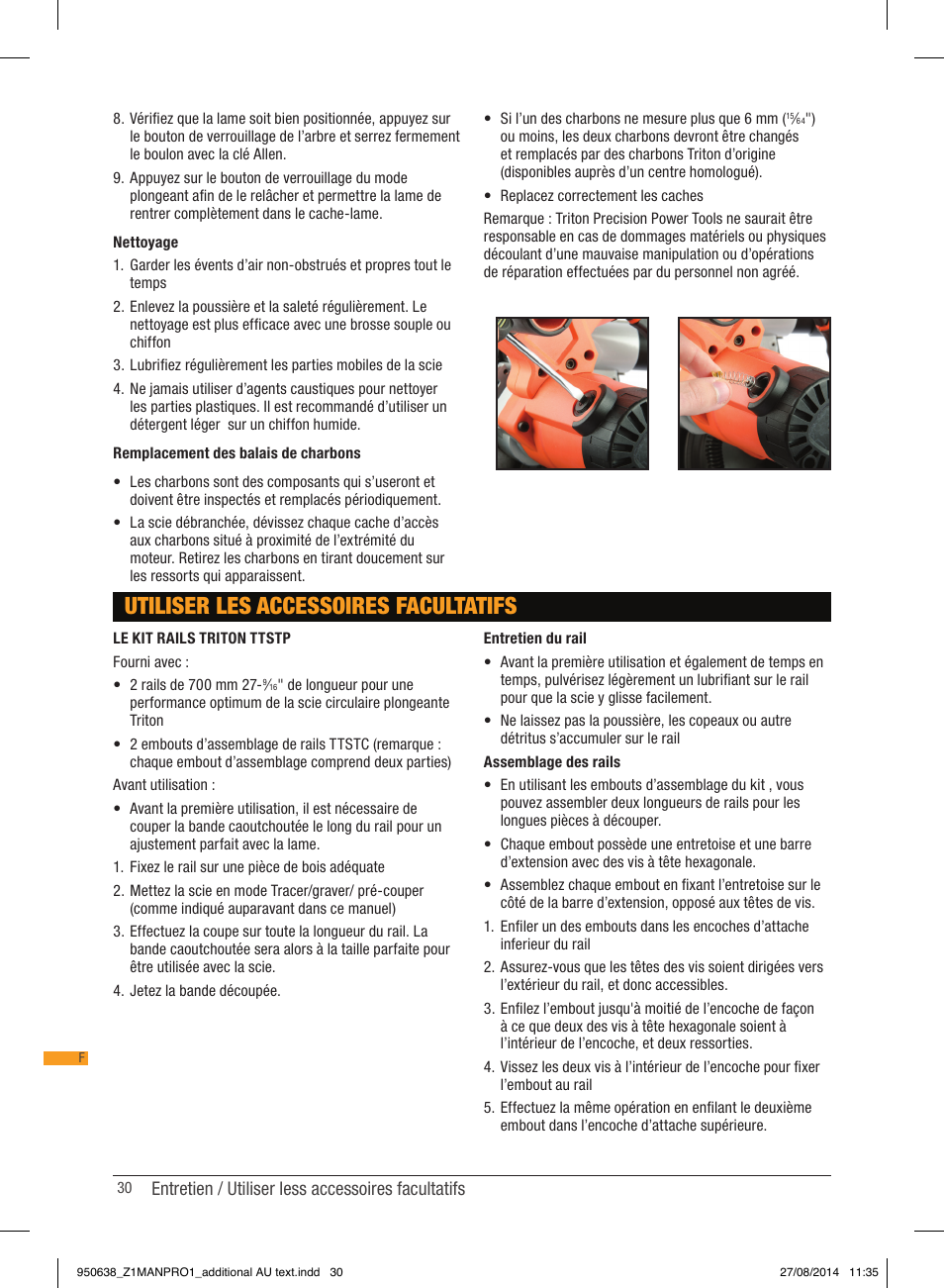 Utiliser les accessoires facultatifs | Triton TTS 1400 User Manual | Page 30 / 66