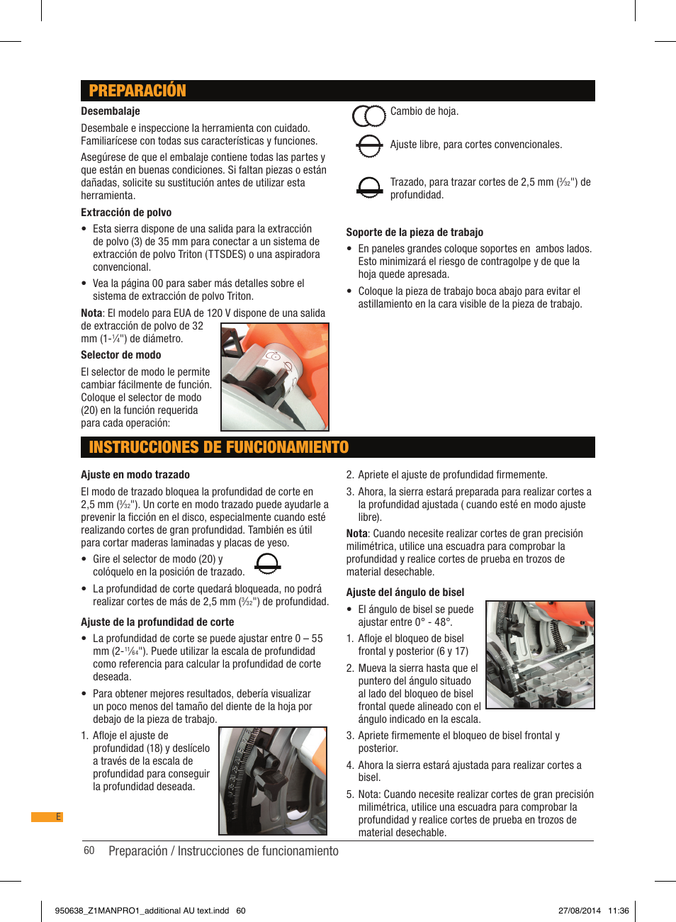 Preparación instrucciones de funcionamiento, Preparación / instrucciones de funcionamiento | Triton TTS 1400 User Manual | Page 60 / 66