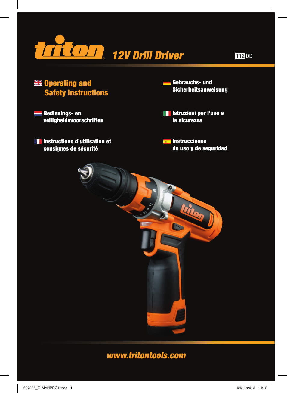 12v drill driver, Operating and safety instructions | Triton T12 DD User Manual | Page 2 / 50