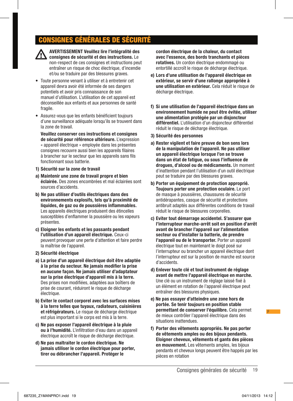 Consignes générales de sécurité | Triton T12 DD User Manual | Page 20 / 50