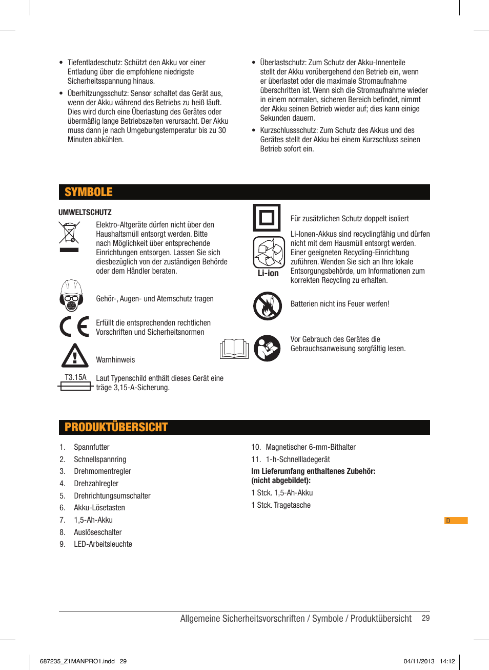 Produktübersicht, Symbole | Triton T12 DD User Manual | Page 30 / 50