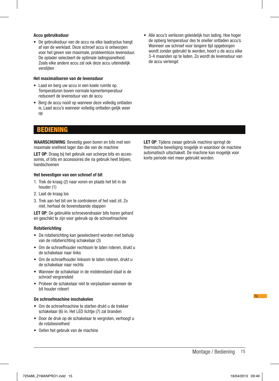 Bediening | Triton T12 ID User Manual | Page 16 / 50