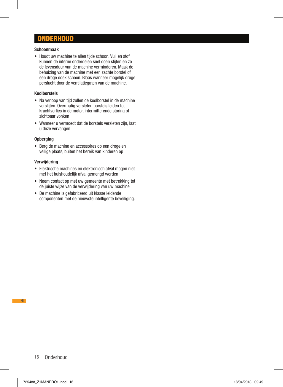 Onderhoud | Triton T12 ID User Manual | Page 17 / 50