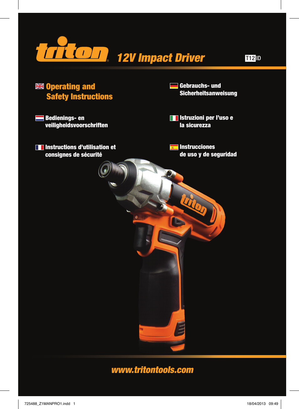 12v impact driver, Operating and safety instructions | Triton T12 ID User Manual | Page 2 / 50