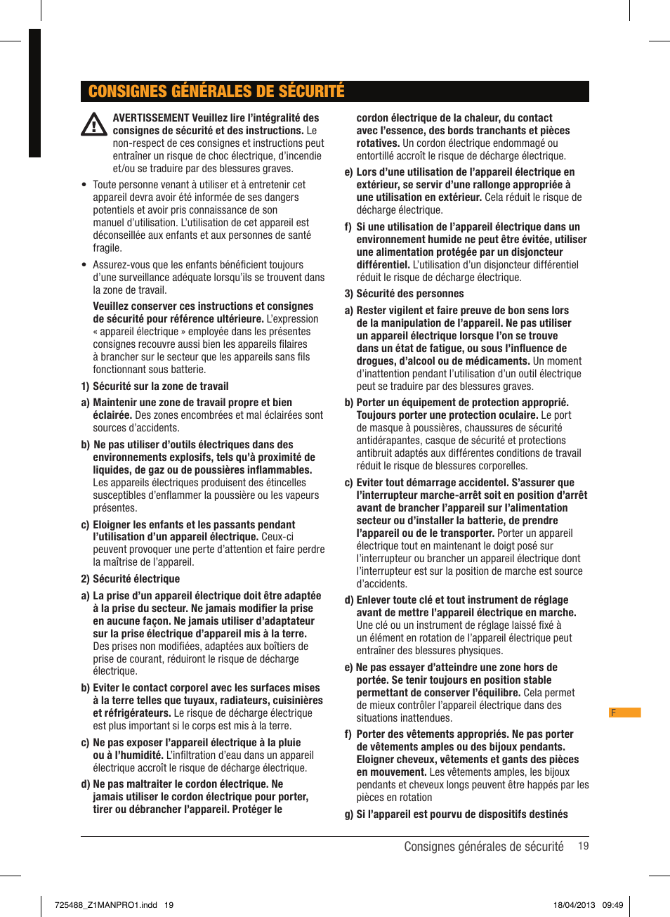 Consignes générales de sécurité | Triton T12 ID User Manual | Page 20 / 50
