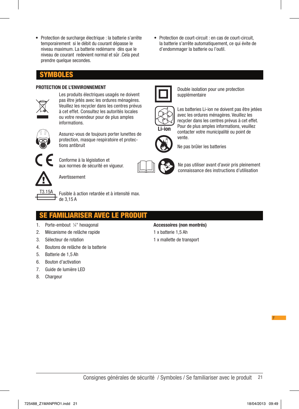 Se familiariser avec le produit, Symboles | Triton T12 ID User Manual | Page 22 / 50