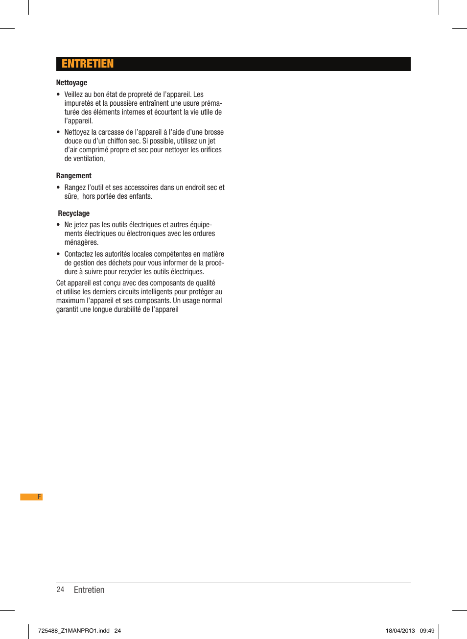 Entretien | Triton T12 ID User Manual | Page 25 / 50