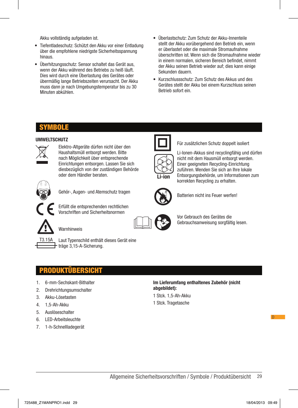 Produktübersicht, Symbole | Triton T12 ID User Manual | Page 30 / 50