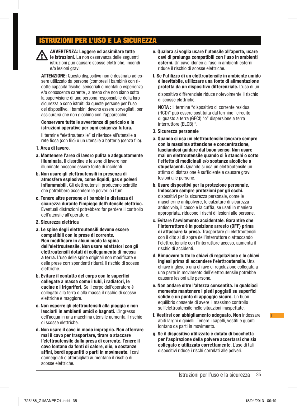 Istruzioni per l’uso e la sicurezza | Triton T12 ID User Manual | Page 36 / 50