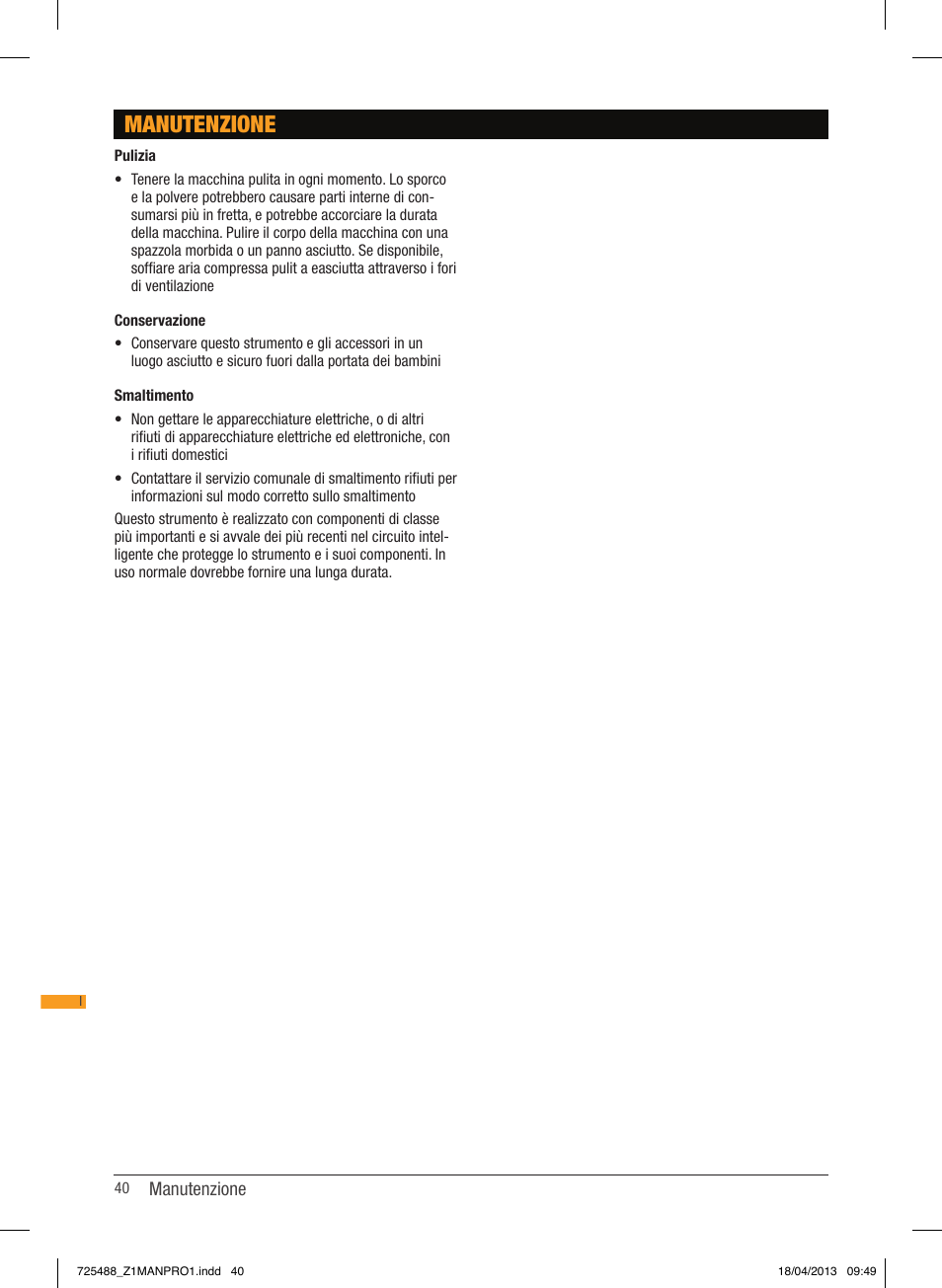 Manutenzione | Triton T12 ID User Manual | Page 41 / 50