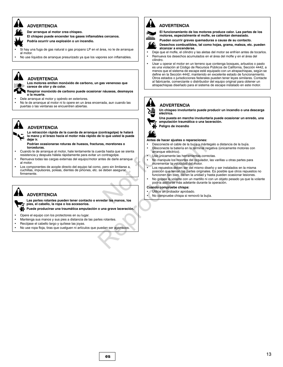 Not for reproduction | Briggs & Stratton PROFESSIONAL SERIES 110000 User Manual | Page 13 / 28