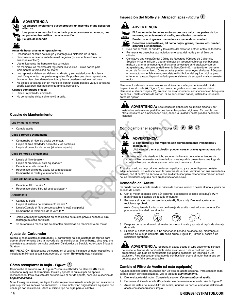 Not for reproduction | Briggs & Stratton PROFESSIONAL SERIES 110000 User Manual | Page 16 / 28