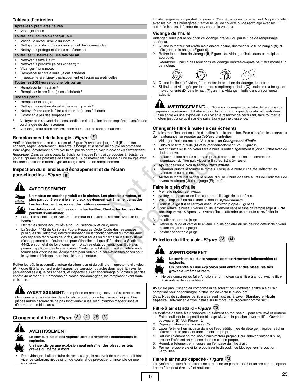 Not for reproduction | Briggs & Stratton PROFESSIONAL SERIES 110000 User Manual | Page 25 / 28