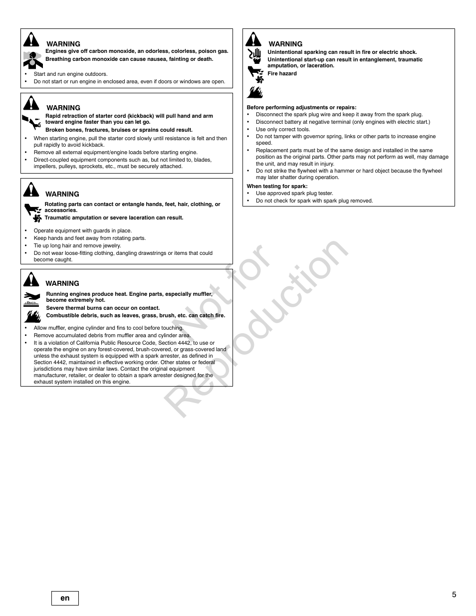 Not for reproduction | Briggs & Stratton PROFESSIONAL SERIES 110000 User Manual | Page 5 / 28