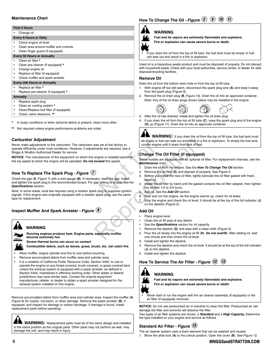 Not for reproduction | Briggs & Stratton PROFESSIONAL SERIES 110000 User Manual | Page 8 / 28