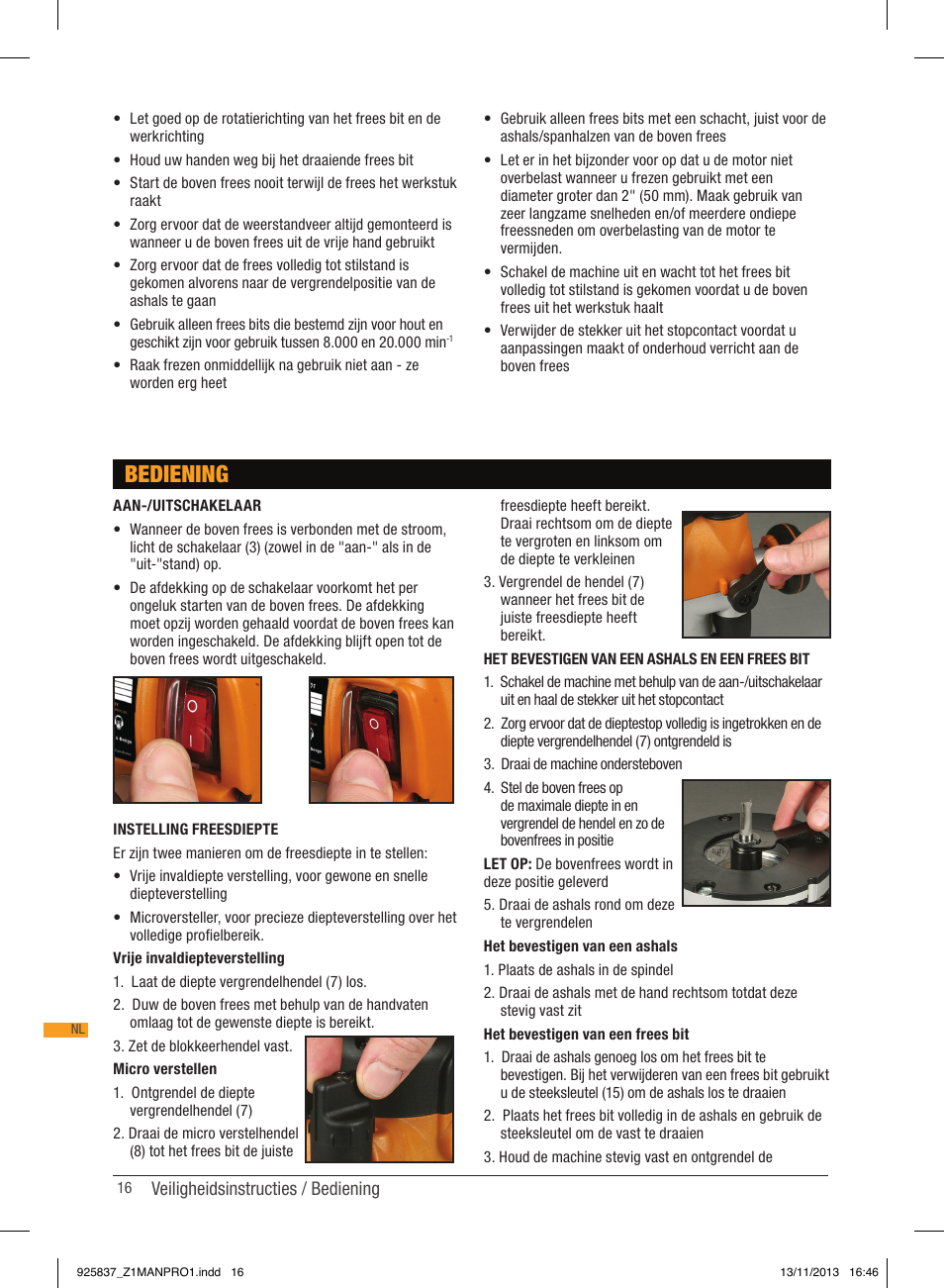 Bediening | Triton JOF 001 User Manual | Page 16 / 64