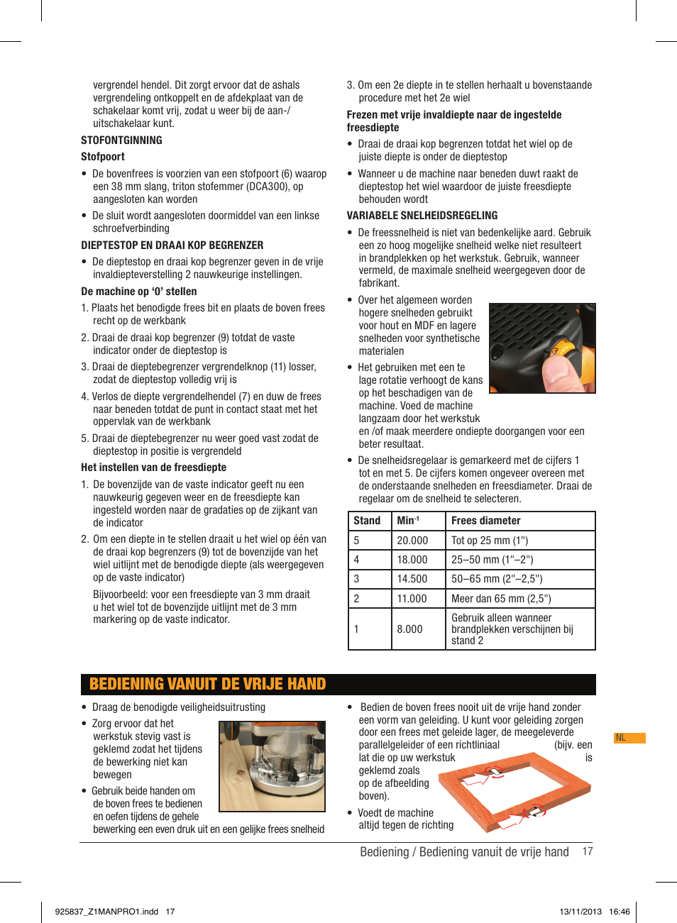 Bediening vanuit de vrije hand | Triton JOF 001 User Manual | Page 17 / 64