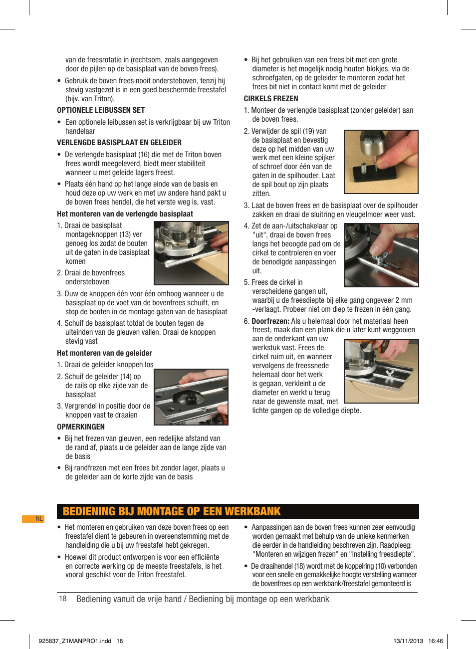 Bediening bij montage op een werkbank | Triton JOF 001 User Manual | Page 18 / 64
