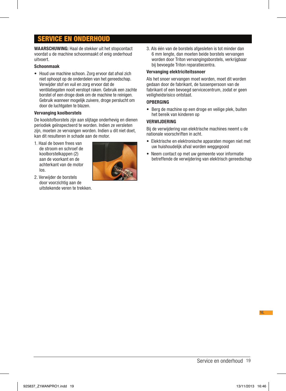 Service en onderhoud | Triton JOF 001 User Manual | Page 19 / 64