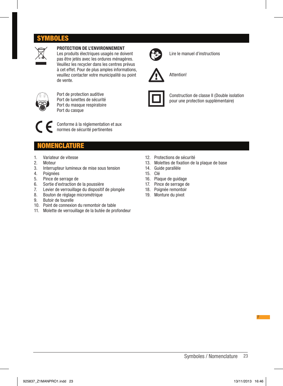 Symboles nomenclature | Triton JOF 001 User Manual | Page 23 / 64