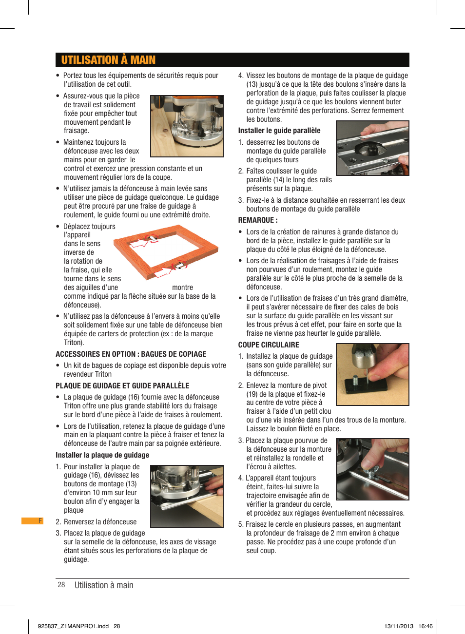 Utilisation à main | Triton JOF 001 User Manual | Page 28 / 64