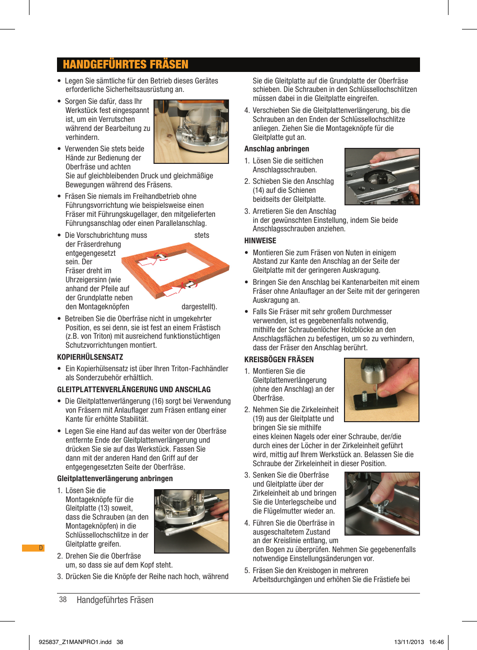 Handgeführtes fräsen | Triton JOF 001 User Manual | Page 38 / 64