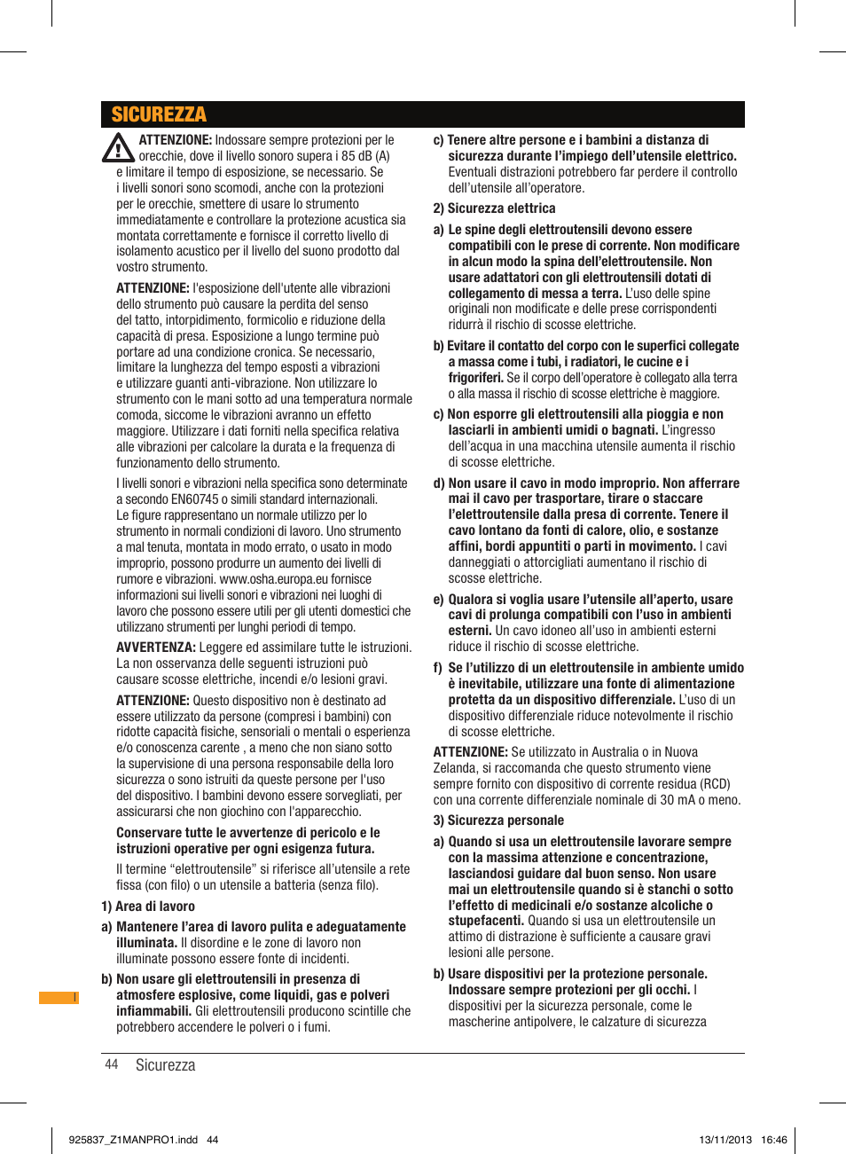 Sicurezza | Triton JOF 001 User Manual | Page 44 / 64