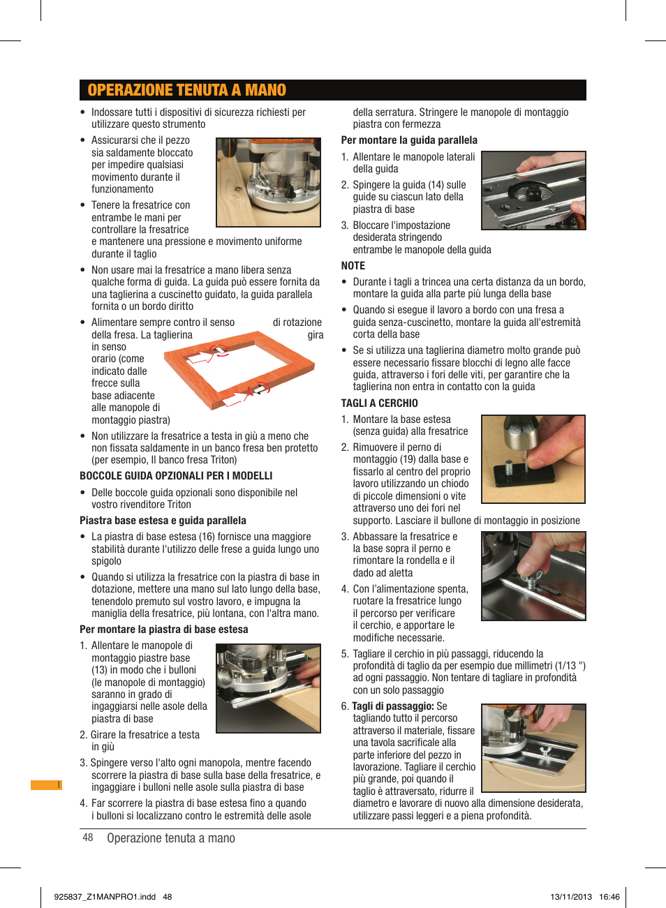 Operazione tenuta a mano | Triton JOF 001 User Manual | Page 48 / 64