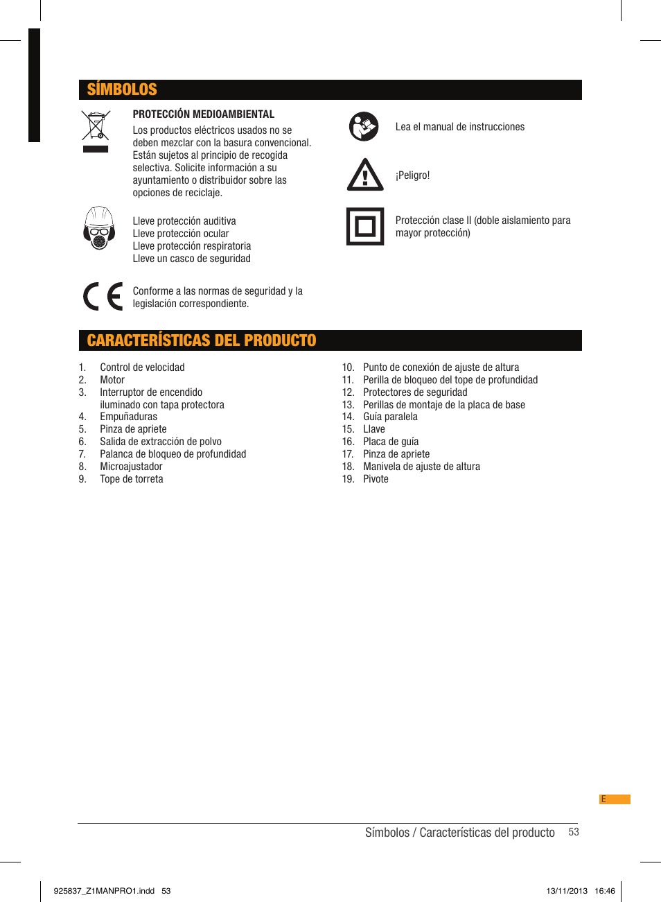 Símbolos características del producto | Triton JOF 001 User Manual | Page 53 / 64