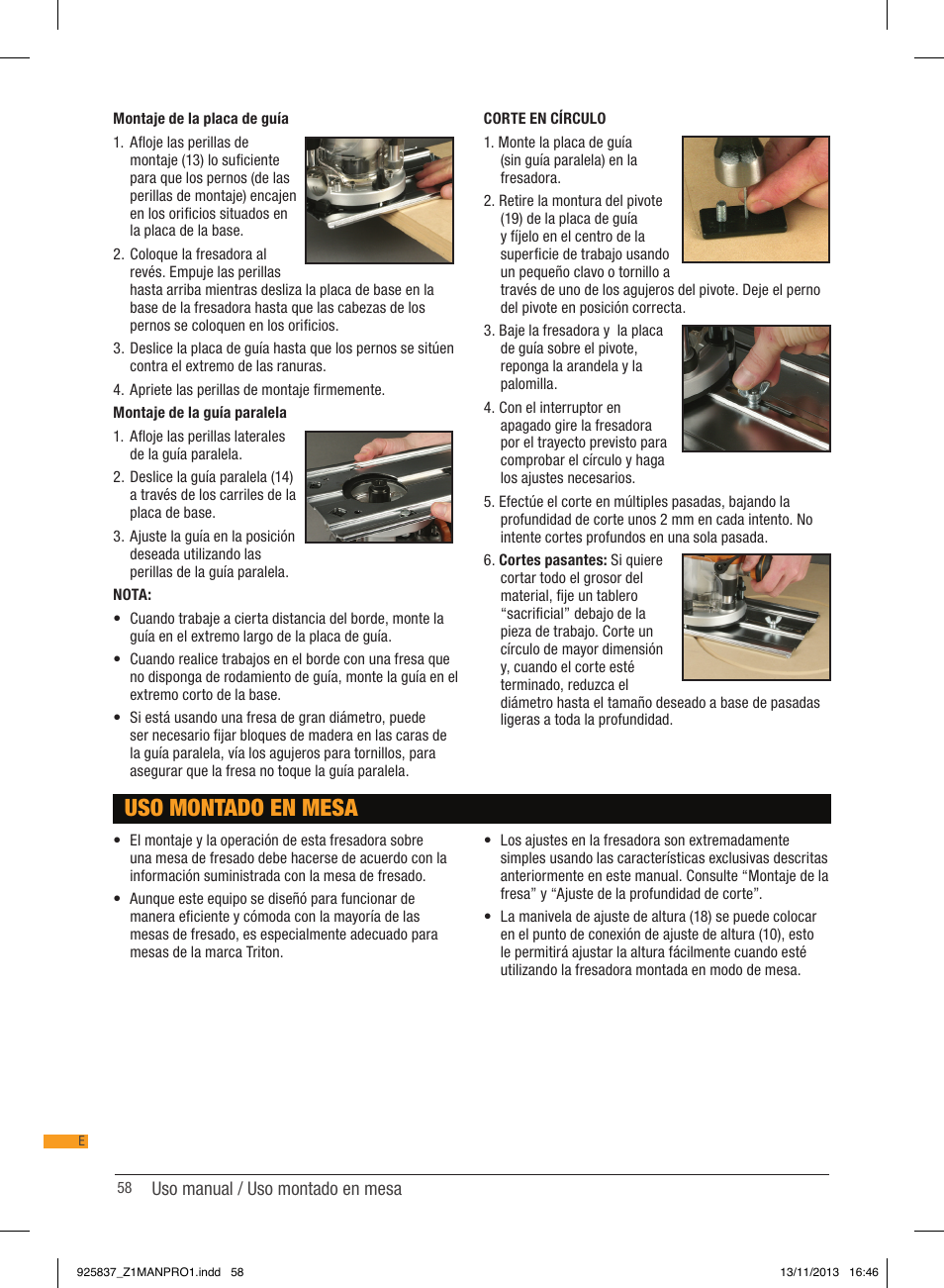 Uso montado en mesa | Triton JOF 001 User Manual | Page 58 / 64