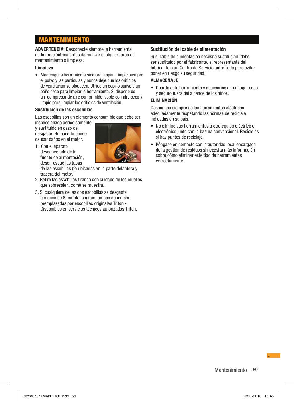 Mantenimiento | Triton JOF 001 User Manual | Page 59 / 64