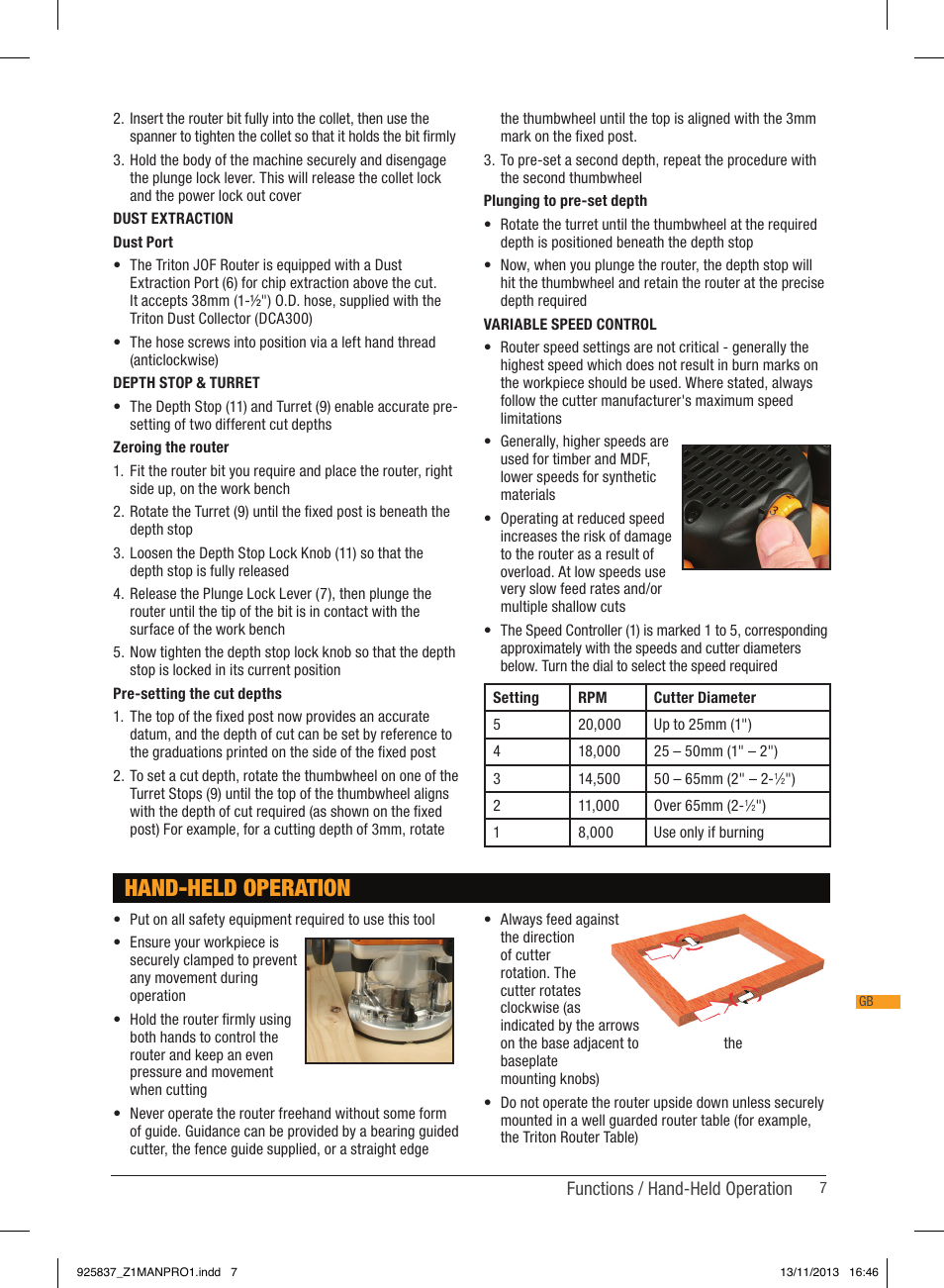 Hand-held operation | Triton JOF 001 User Manual | Page 7 / 64